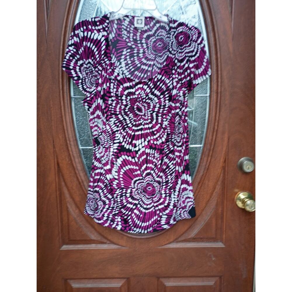 Anne Klein Floral Top Short Sleeve Round Neckline Size XL